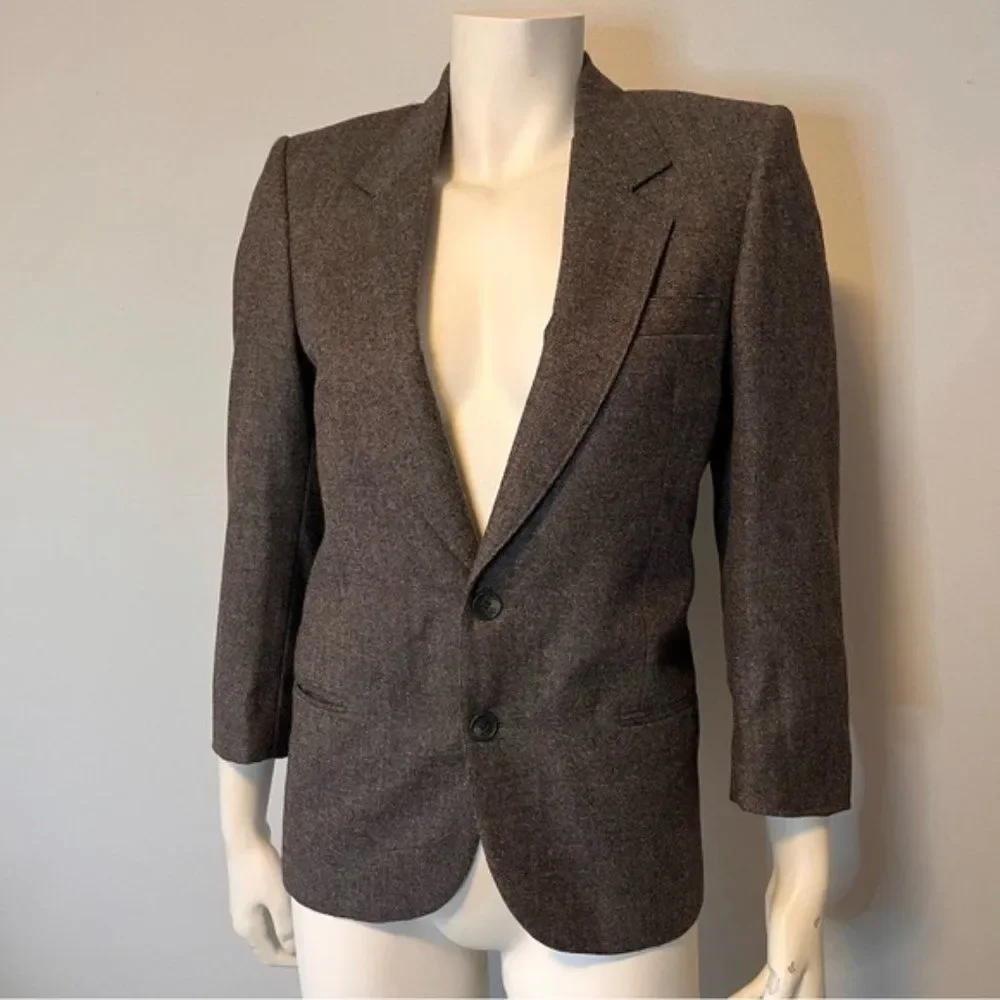 Vintage 100% virgin wool dark brown women blazer size S - Picture 3 of 10